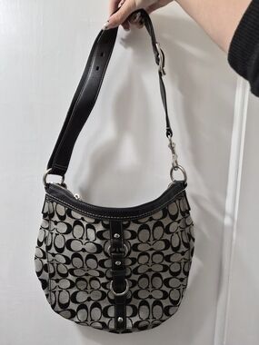 Coach Black and Beige Signature Hobo Bag